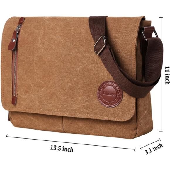 Vintage Canvas Satchel Messenger Bag for Men Women,Travel Shoulder bag 13.5" - Picture 2 of 8